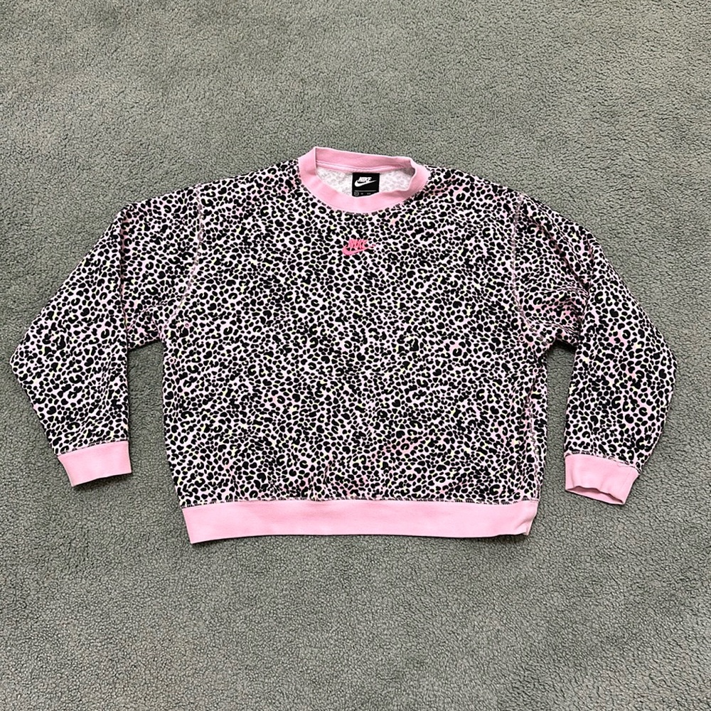 Nike Pink Leopard Print center swoosh sweatshirt women’s XS